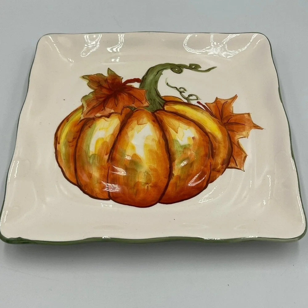 Maxcera Pumpkin Salad Plates Unisex 8.25in Cream NWOT Fall Harvest